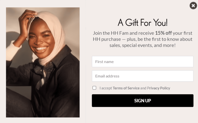Haute Hijab pop-up example