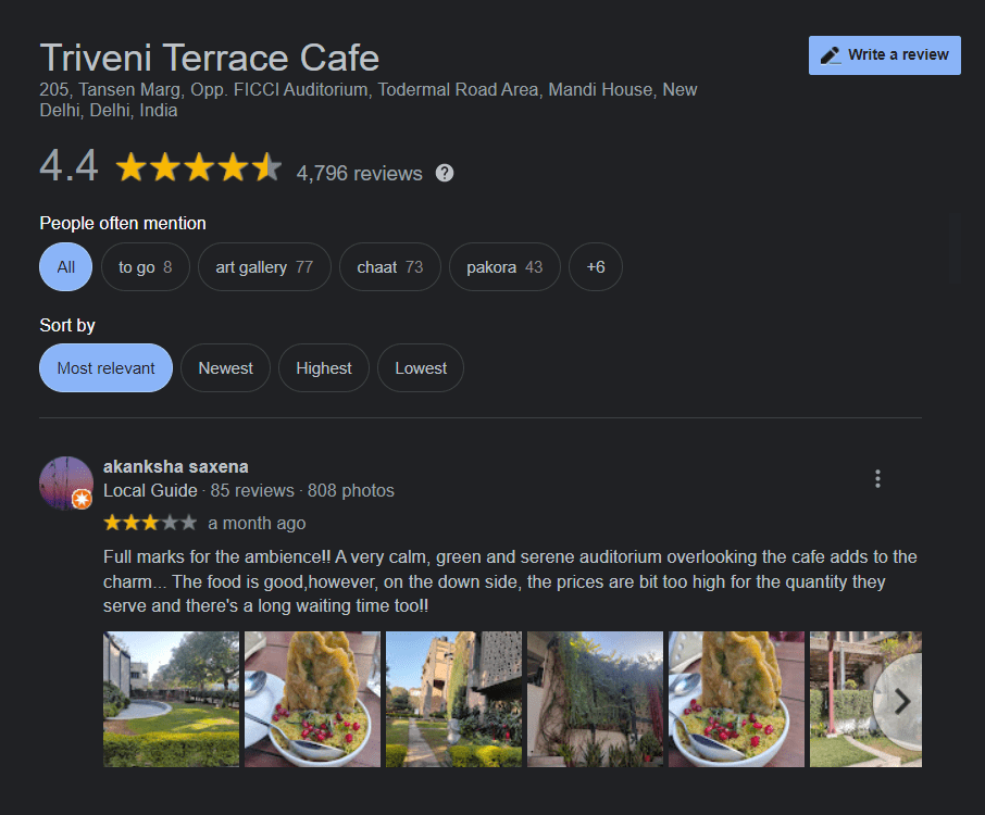 Google reviews examples